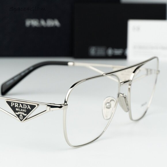 Prada Women Eyeglasses Silver Demo Rectangle PRB50V 1BC1O1 NEW AUTHENTIC - Picture 4 of 8